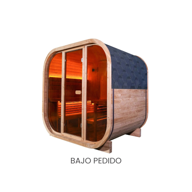 Sauna cabina con paneles infrarrojos, fabricada en Pino Nórdico Termotratado, ofrece mayor durabilidad, estabilidad y resistencia. Con capacidad hasta 6 personas.